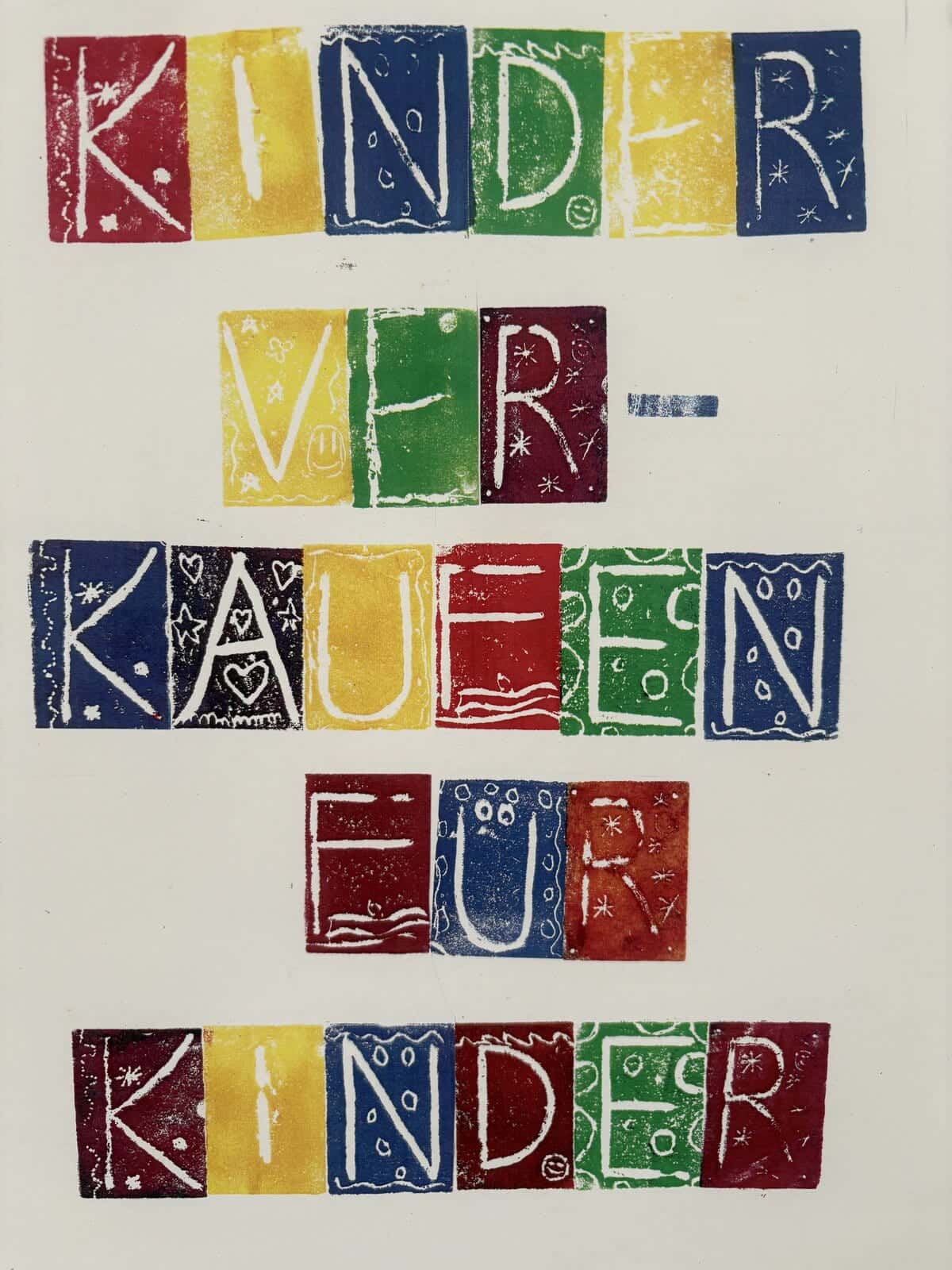 Kirchweih 2026 - Von den Kindern gedrucktes Plakat mit dem Schriftzug „Kinder verkaufen für Kinder“